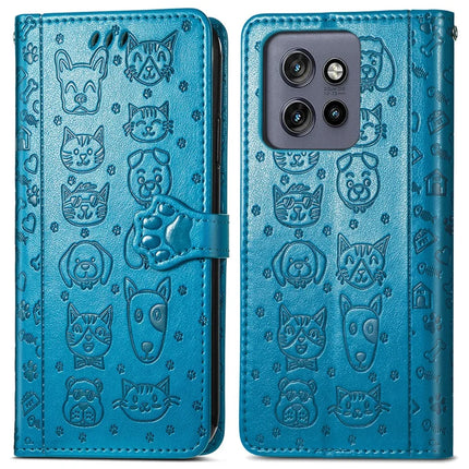 For Motorola Edge 50 Neo 5G / Moto S50 5G / Thinkphone 25 5G Case Leather Wallet Flip Phone Cover Cute Cat Dog Pattern - Blue