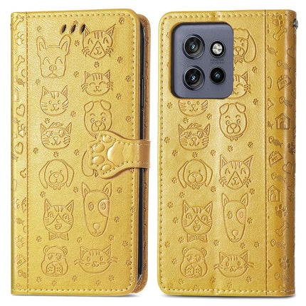 For Motorola Edge 50 Neo 5G / Moto S50 5G / Thinkphone 25 5G Case Leather Wallet Flip Phone Cover Cute Cat Dog Pattern - Yellow