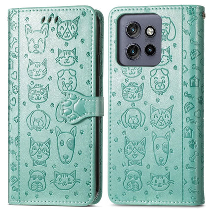 For Motorola Edge 50 Neo 5G / Moto S50 5G / Thinkphone 25 5G Case Leather Wallet Flip Phone Cover Cute Cat Dog Pattern - Green