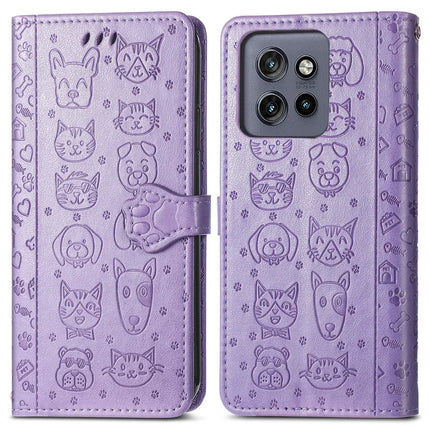 For Motorola Edge 50 Neo 5G / Moto S50 5G / Thinkphone 25 5G Case Leather Wallet Flip Phone Cover Cute Cat Dog Pattern - Light Purple