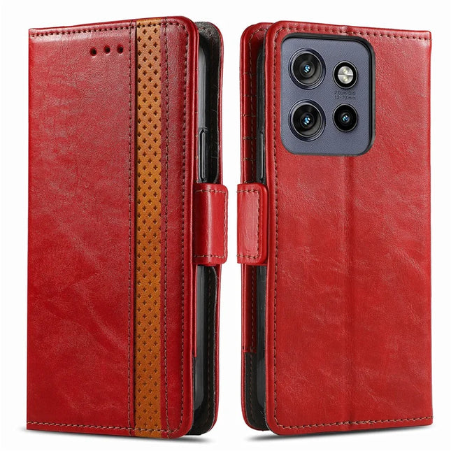 CASENEO 002 Series For Motorola Edge 50 Neo 5G / Moto S50 5G / Thinkphone 25 5G Case Stand Wallet Splicing PU Leather Cover - Red