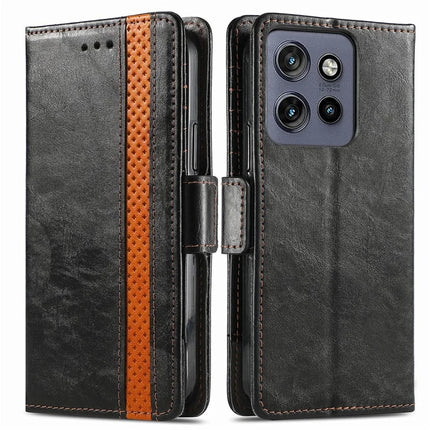 CASENEO 002 Series For Motorola Edge 50 Neo 5G / Moto S50 5G / Thinkphone 25 5G Case Stand Wallet Splicing PU Leather Cover - Black