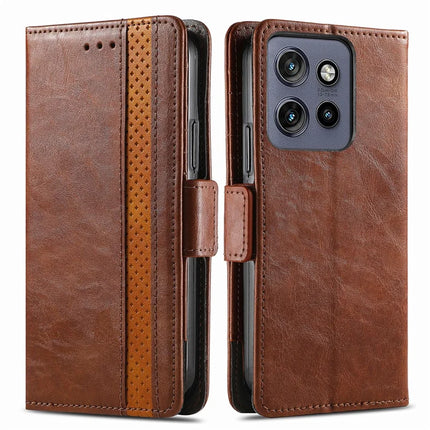 CASENEO 002 Series For Motorola Edge 50 Neo 5G / Moto S50 5G / Thinkphone 25 5G Case Stand Wallet Splicing PU Leather Cover - Dark Brown