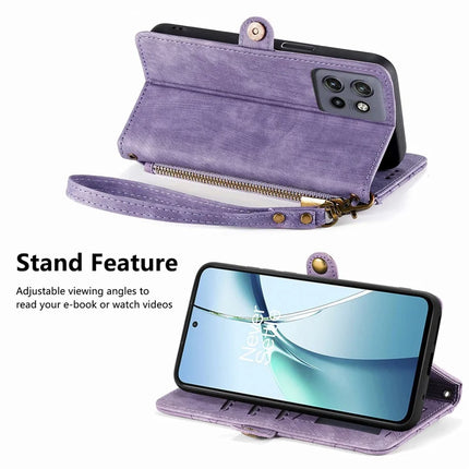 For Motorola Edge 50 Neo 5G / Moto S50 5G / Thinkphone 25 5G Zipper Wallet Case Geometry Lines Leather Phone Cover with Strap
