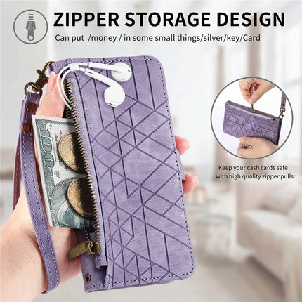 For Motorola Edge 50 Neo 5G / Moto S50 5G / Thinkphone 25 5G Zipper Wallet Case Geometry Lines Leather Phone Cover with Strap