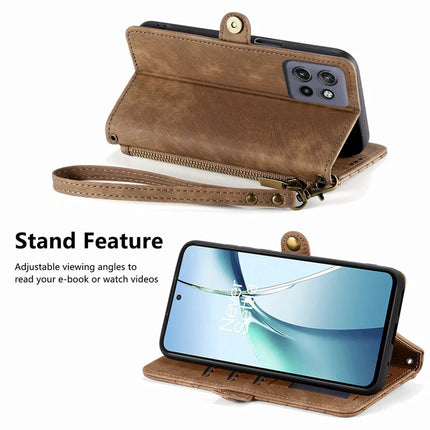 For Motorola Edge 50 Neo 5G / Moto S50 5G / Thinkphone 25 5G Zipper Wallet Case Geometry Lines Leather Phone Cover with Strap