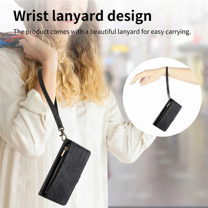 For Motorola Edge 50 Neo 5G / Moto S50 5G / Thinkphone 25 5G Zipper Wallet Case Geometry Lines Leather Phone Cover with Strap