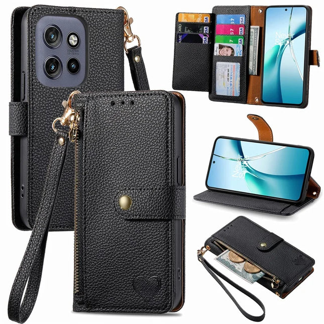 For Motorola Edge 50 Neo 5G / Moto S50 5G / Thinkphone 25 5G Case RFID Blocking Zipper Pocket Leather Wallet Phone Cover - Black