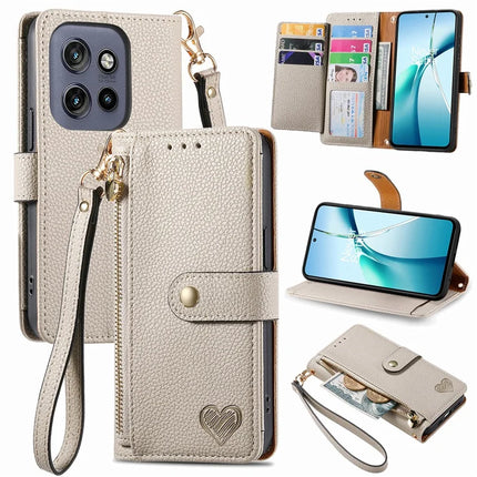 For Motorola Edge 50 Neo 5G / Moto S50 5G / Thinkphone 25 5G Case RFID Blocking Zipper Pocket Leather Wallet Phone Cover - Grey