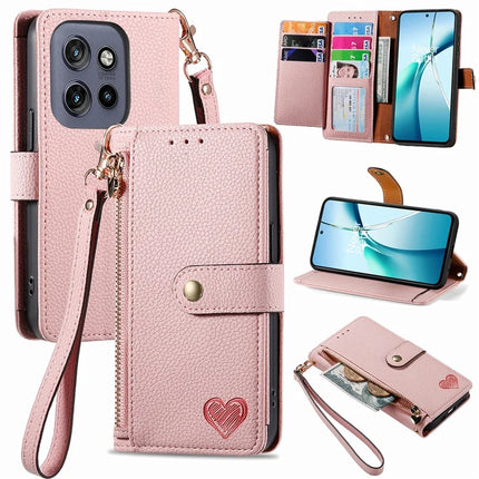 For Motorola Edge 50 Neo 5G / Moto S50 5G / Thinkphone 25 5G Case RFID Blocking Zipper Pocket Leather Wallet Phone Cover - Pink