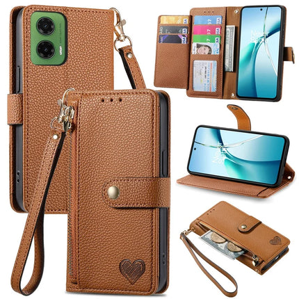 For Motorola Moto G35 5G Case RFID Blocking Zipper Pocket Leather Wallet Phone Cover - Brown