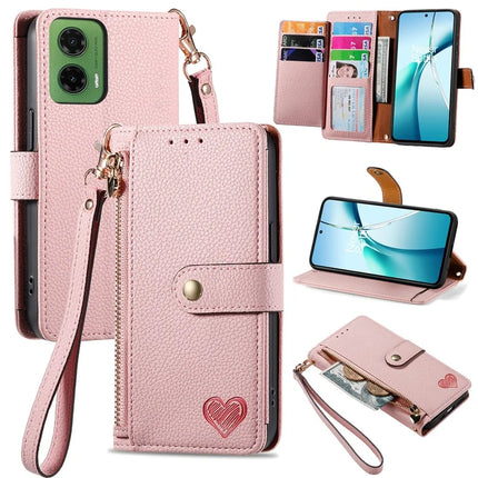For Motorola Moto G35 5G Case RFID Blocking Zipper Pocket Leather Wallet Phone Cover - Pink