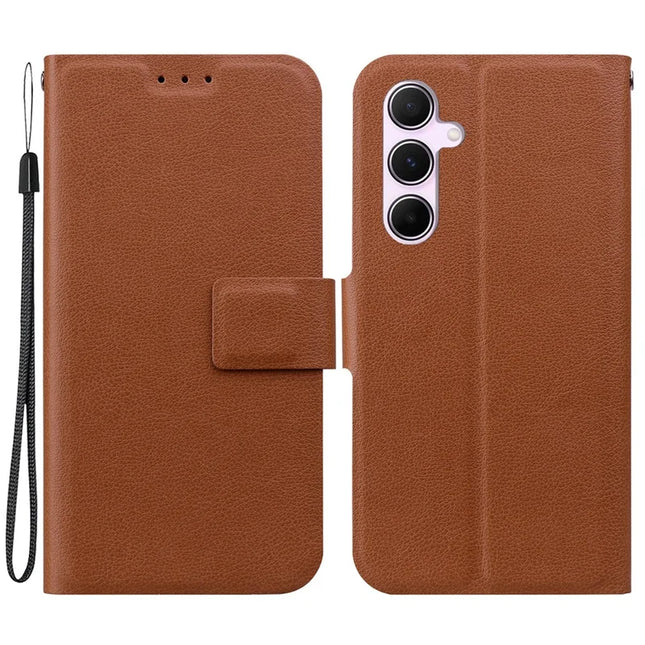 For Samsung Galaxy A55 5G Case Ultra-Thin PU Leather + TPU Phone Cover with Card Slot - Brown
