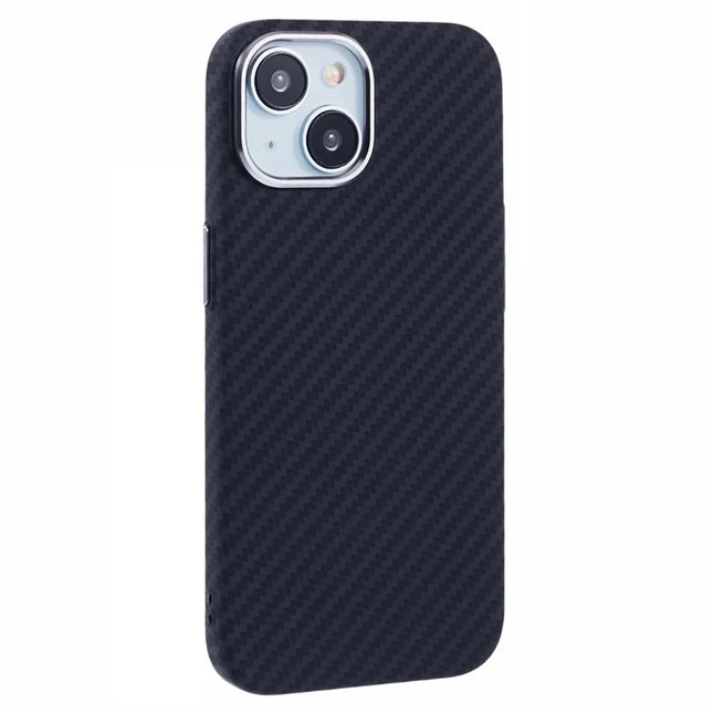 For iPhone 14 Case Compatible with MagSafe Carbon Fiber Texture Water-Transfer PC Phone Cover - Black