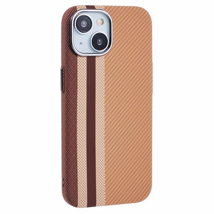 For iPhone 14 Case Compatible with MagSafe Carbon Fiber Texture Water-Transfer PC Phone Cover - Yellow Vertical Stripes