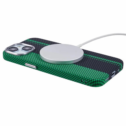 For iPhone 14 Case Compatible with MagSafe Carbon Fiber Texture Water-Transfer PC Phone Cover