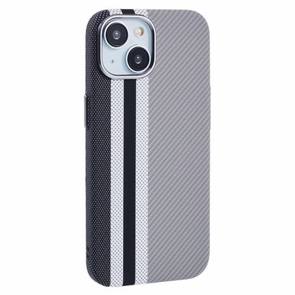 For iPhone 14 Case Compatible with MagSafe Carbon Fiber Texture Water-Transfer PC Phone Cover - Grey Vertical Stripes