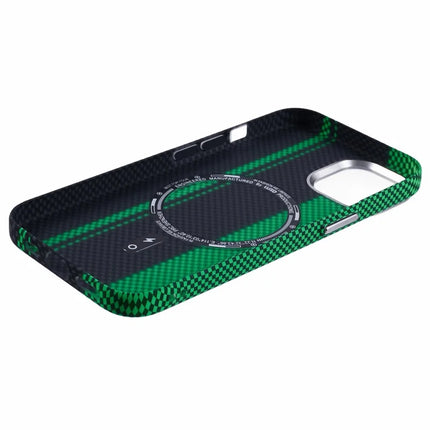 For iPhone 13 Case Compatible with MagSafe Carbon Fiber Texture Water-Transfer PC Phone Cover