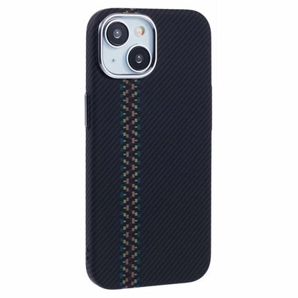 For iPhone 13 Case Compatible with MagSafe Carbon Fiber Texture Water-Transfer PC Phone Cover - Colorful+Black Stripes