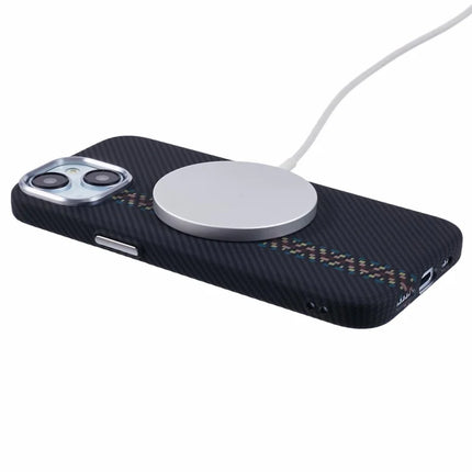 For iPhone 13 Case Compatible with MagSafe Carbon Fiber Texture Water-Transfer PC Phone Cover