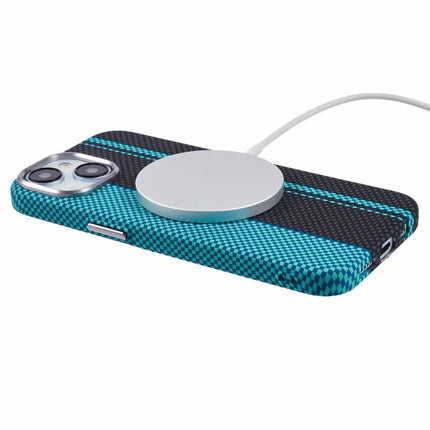 For iPhone 13 Case Compatible with MagSafe Carbon Fiber Texture Water-Transfer PC Phone Cover