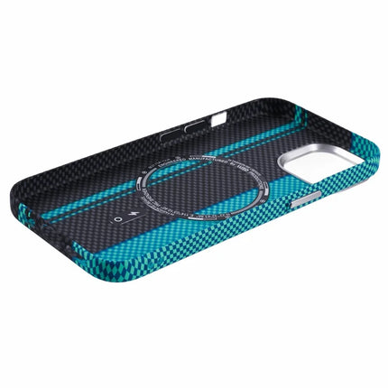 For iPhone 13 Case Compatible with MagSafe Carbon Fiber Texture Water-Transfer PC Phone Cover