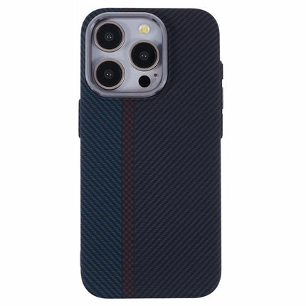 For iPhone 13 Pro Max Case Compatible with MagSafe Carbon Fiber Texture Water-Transfer PC Phone Cover -  Blue+Red+Black