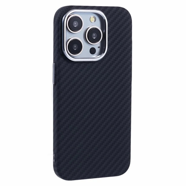 For iPhone 12 Pro Max Case Compatible with MagSafe Carbon Fiber Texture Water-Transfer PC Phone Cover - Black