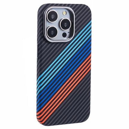 For iPhone 12 Pro Max Case Compatible with MagSafe Carbon Fiber Texture Water-Transfer PC Phone Cover - Baby Blue+Dark Blue+Red