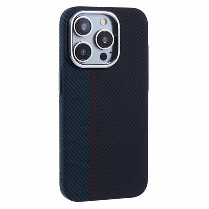 For iPhone 12 Pro Max Case Compatible with MagSafe Carbon Fiber Texture Water-Transfer PC Phone Cover - Blue+Red+Black