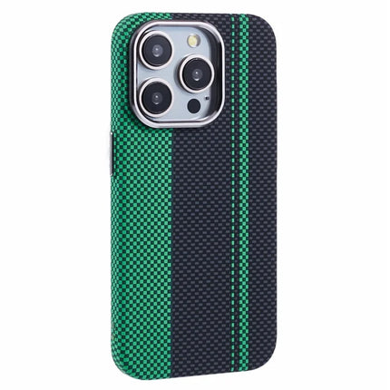For iPhone 12 Pro Max Case Compatible with MagSafe Carbon Fiber Texture Water-Transfer PC Phone Cover - Green+Black Stripes