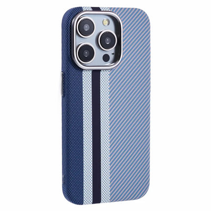 For iPhone 12 Pro Max Case Compatible with MagSafe Carbon Fiber Texture Water-Transfer PC Phone Cover - Blue Vertical Stripes