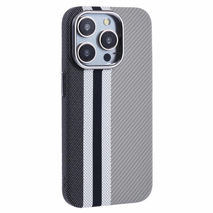 For iPhone 12 Pro Max Case Compatible with MagSafe Carbon Fiber Texture Water-Transfer PC Phone Cover - Grey Vertical Stripes
