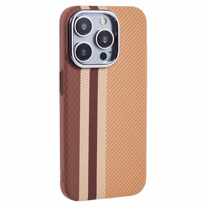 For iPhone 12 Pro Max Case Compatible with MagSafe Carbon Fiber Texture Water-Transfer PC Phone Cover - Yellow Vertical Stripes