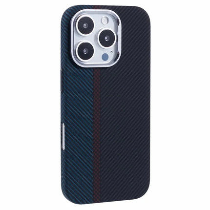 For iPhone 16 Pro Max Case Compatible with MagSafe Carbon Fiber Texture Water-Transfer PC Phone Cover - Blue+Red+Black