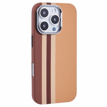 For iPhone 16 Pro Max Case Compatible with MagSafe Carbon Fiber Texture Water-Transfer PC Phone Cover - Yellow Vertical Stripes