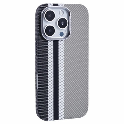For iPhone 16 Pro Max Case Compatible with MagSafe Carbon Fiber Texture Water-Transfer PC Phone Cover - Grey Vertical Stripes