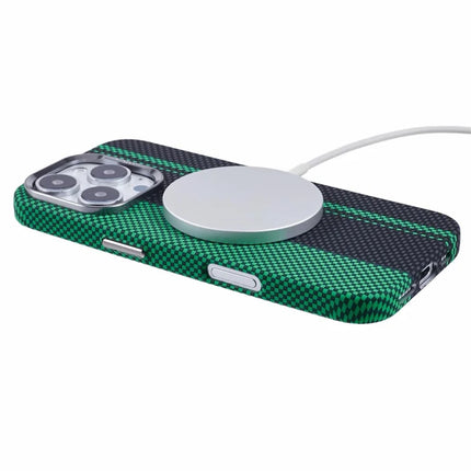 For iPhone 16 Pro Max Case Compatible with MagSafe Carbon Fiber Texture Water-Transfer PC Phone Cover