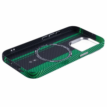 For iPhone 16 Pro Max Case Compatible with MagSafe Carbon Fiber Texture Water-Transfer PC Phone Cover