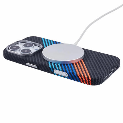 For iPhone 16 Pro Max Case Compatible with MagSafe Carbon Fiber Texture Water-Transfer PC Phone Cover