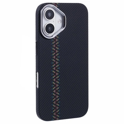 For iPhone 16 Plus Case Compatible with MagSafe Carbon Fiber Texture Water-Transfer PC Phone Cover - Colorful+Black Stripes