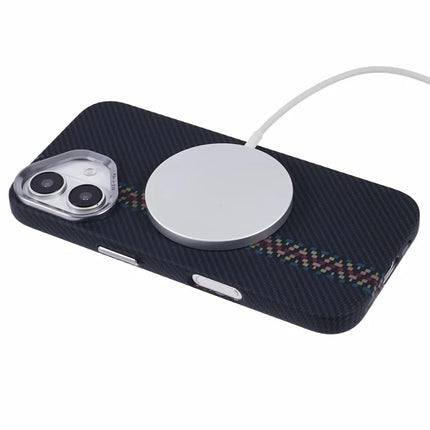 For iPhone 16 Plus Case Compatible with MagSafe Carbon Fiber Texture Water-Transfer PC Phone Cover