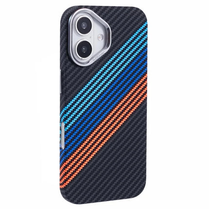 For iPhone 16 Plus Case Compatible with MagSafe Carbon Fiber Texture Water-Transfer PC Phone Cover - Baby Blue+Dark Blue+Red
