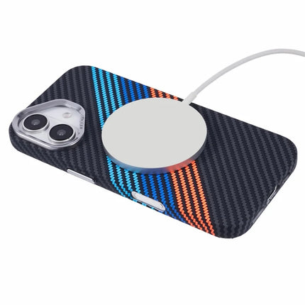 For iPhone 16 Plus Case Compatible with MagSafe Carbon Fiber Texture Water-Transfer PC Phone Cover