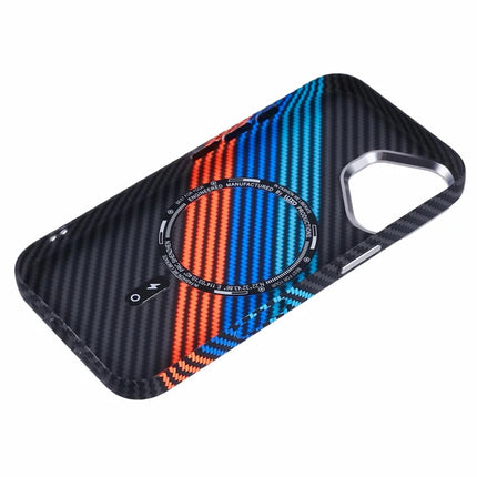 For iPhone 16 Plus Case Compatible with MagSafe Carbon Fiber Texture Water-Transfer PC Phone Cover