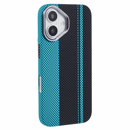 For iPhone 16 Plus Case Compatible with MagSafe Carbon Fiber Texture Water-Transfer PC Phone Cover - Blue+Black Stripes