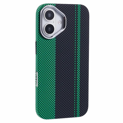 For iPhone 16 Plus Case Compatible with MagSafe Carbon Fiber Texture Water-Transfer PC Phone Cover - Green+Black Stripes