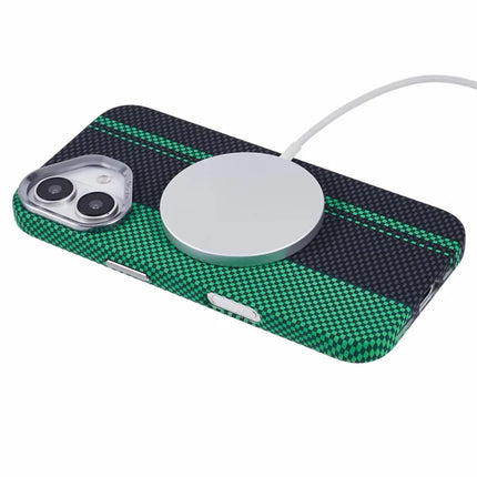 For iPhone 16 Plus Case Compatible with MagSafe Carbon Fiber Texture Water-Transfer PC Phone Cover