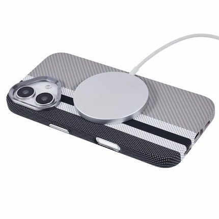 For iPhone 16 Plus Case Compatible with MagSafe Carbon Fiber Texture Water-Transfer PC Phone Cover