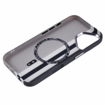 For iPhone 16 Plus Case Compatible with MagSafe Carbon Fiber Texture Water-Transfer PC Phone Cover